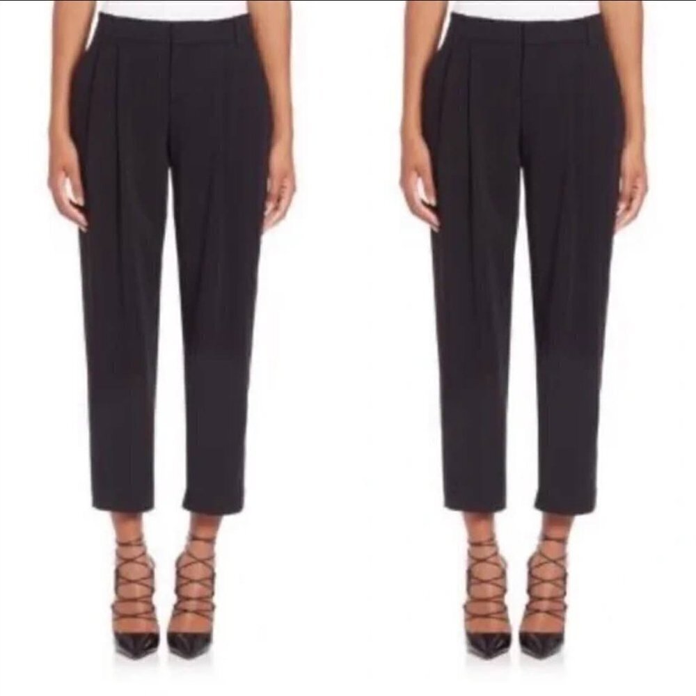 A.L.C. Benton Black Cropped Pleated Trouser Pants